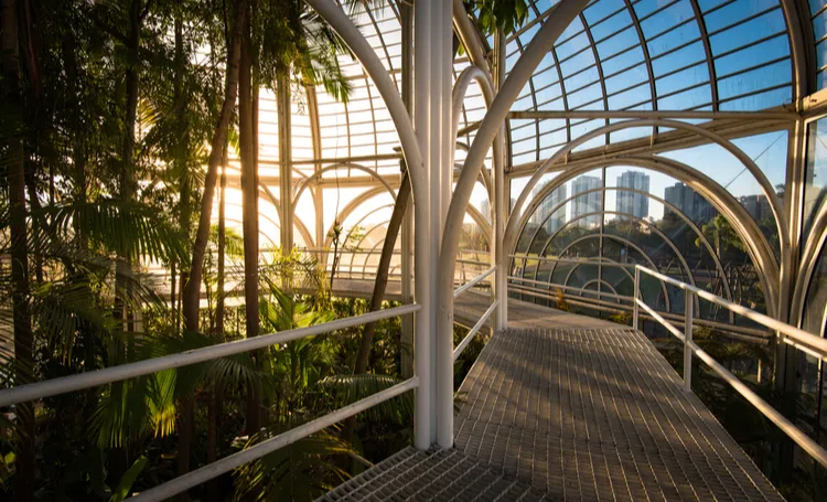 Passarela dentro da estufa do Jardim Botânico de Curitiba