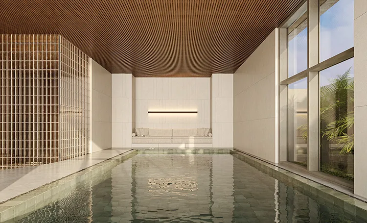 Piscina coberta e aquecida do JOA Cabral, em render