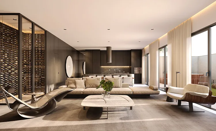 Residência jardim do JOA Cabral com sala ampla, em render