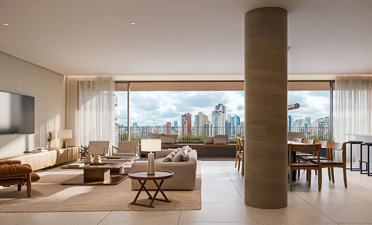 Apartamento de 343 m² do ZAHI Taunay com sala e vista da cidade