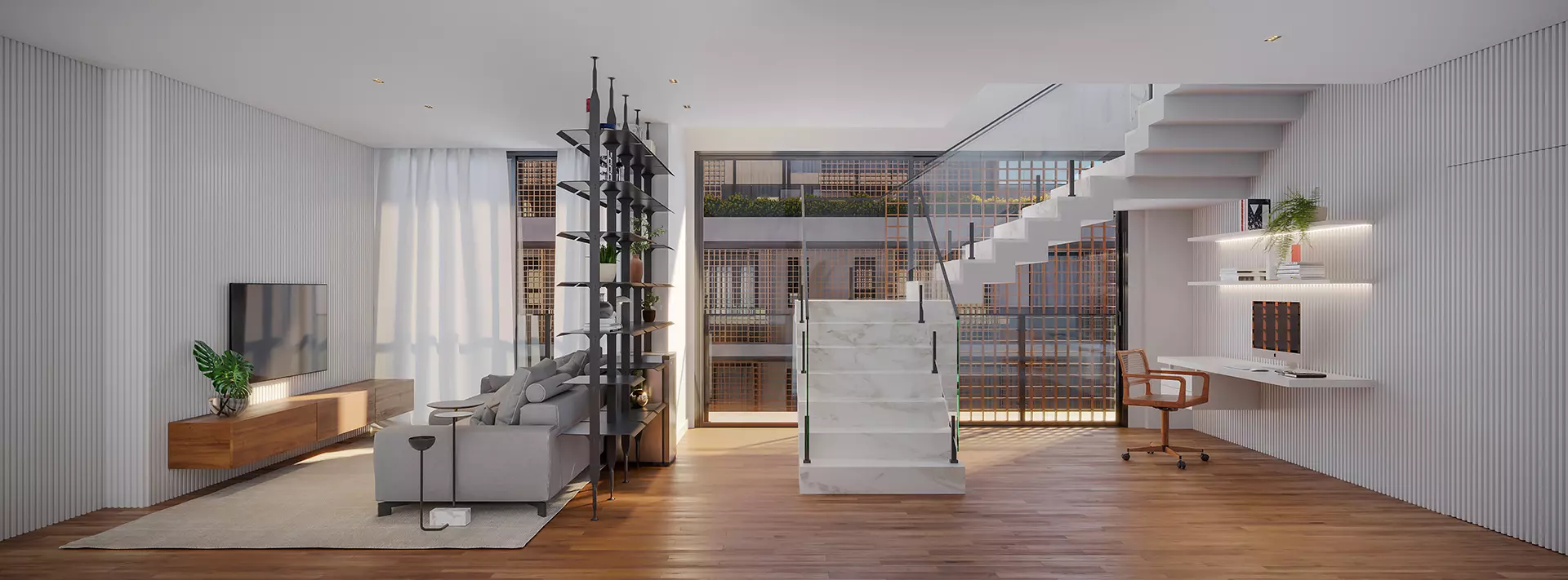 Apartamento duplex com escada e home office no AMPIO