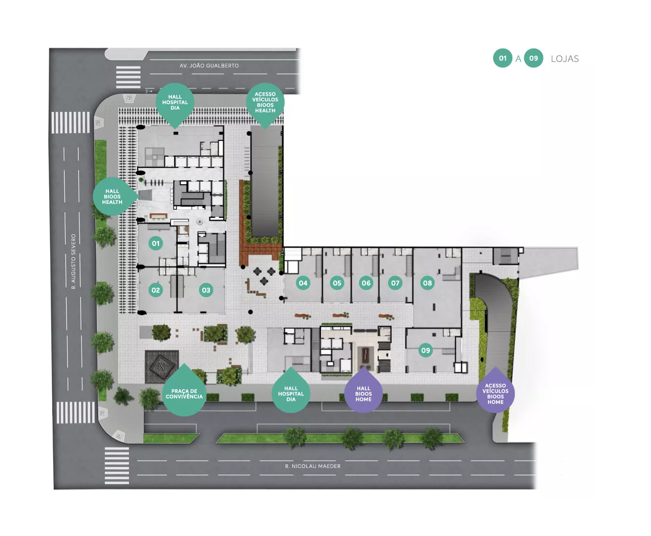 Mall da torre Health, térreo