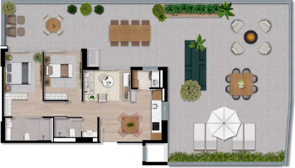 Planta da cobertura com terraço, finais 2 e 3