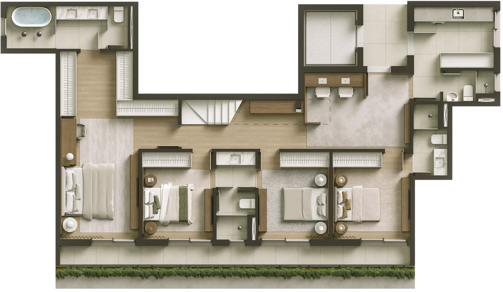 Planta da Cobertura Duplex 2, de 225m², pavimento inferior