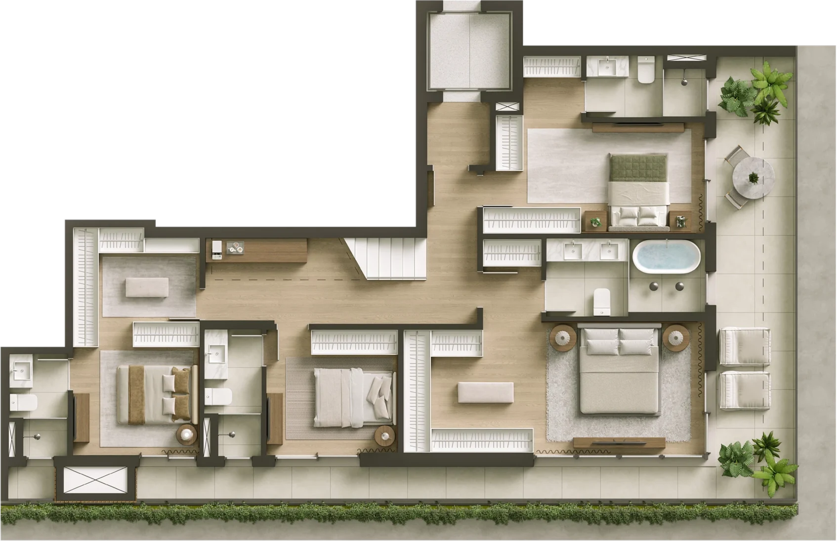 Planta da Cobertura Duplex 3, de 287m², pavimento inferior