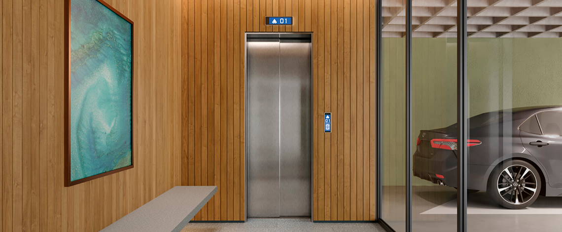 Hall de elevador junto às vagas