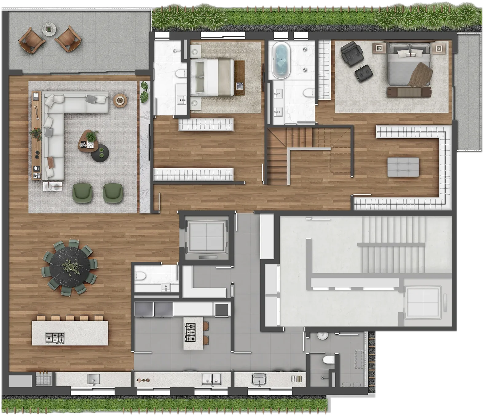 Planta da Residência Suspensa Duplex de 352m², pavimento inferior