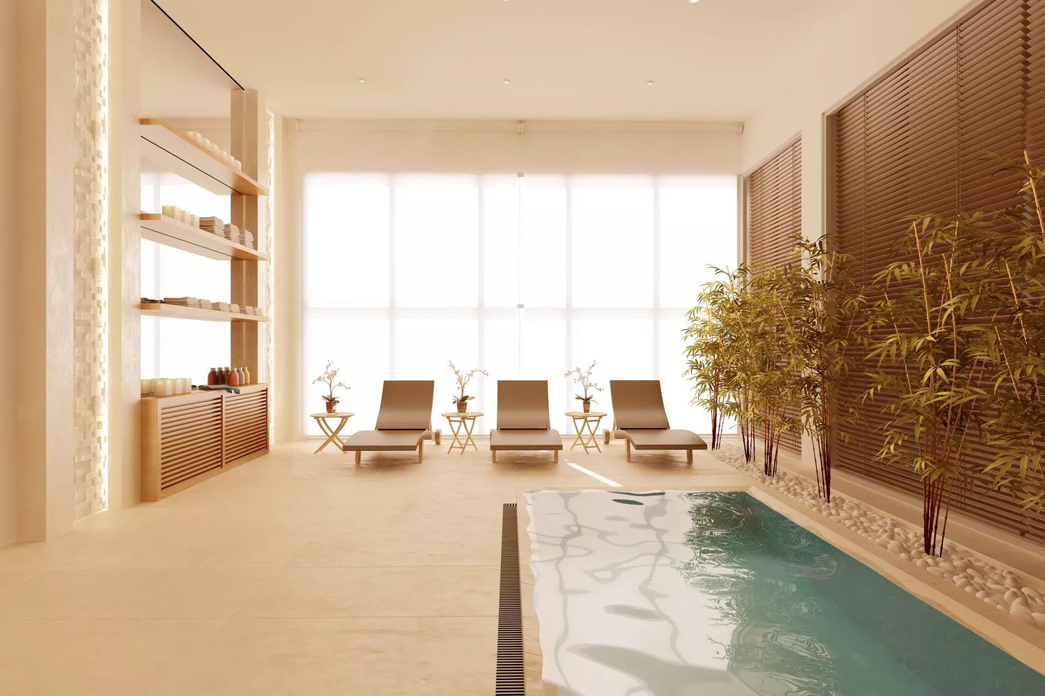 Spa do Soul Batel Soho com piscina e espreguiçadeiras