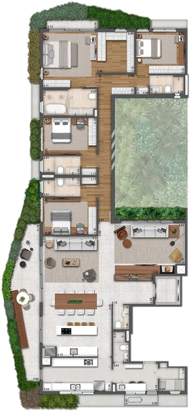 Planta do Tipo C de 260m², Torre Marmo