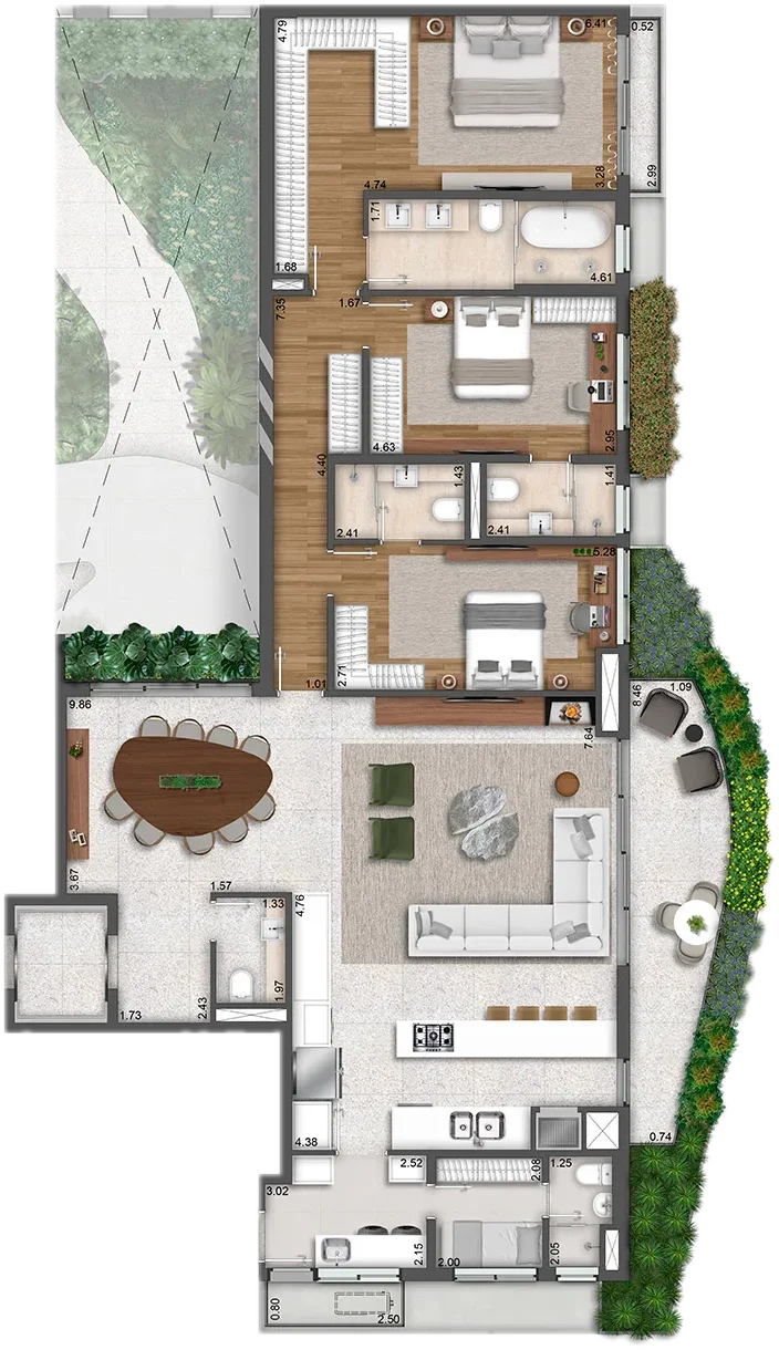 Planta do Tipo B de 200m², Torre Rocca