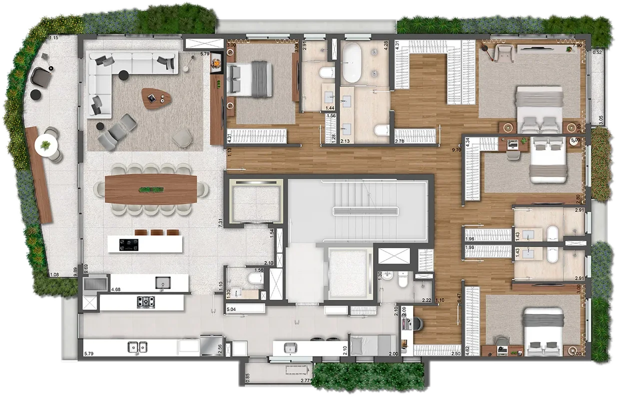 Planta do Tipo A de 276m², Torre Rocca