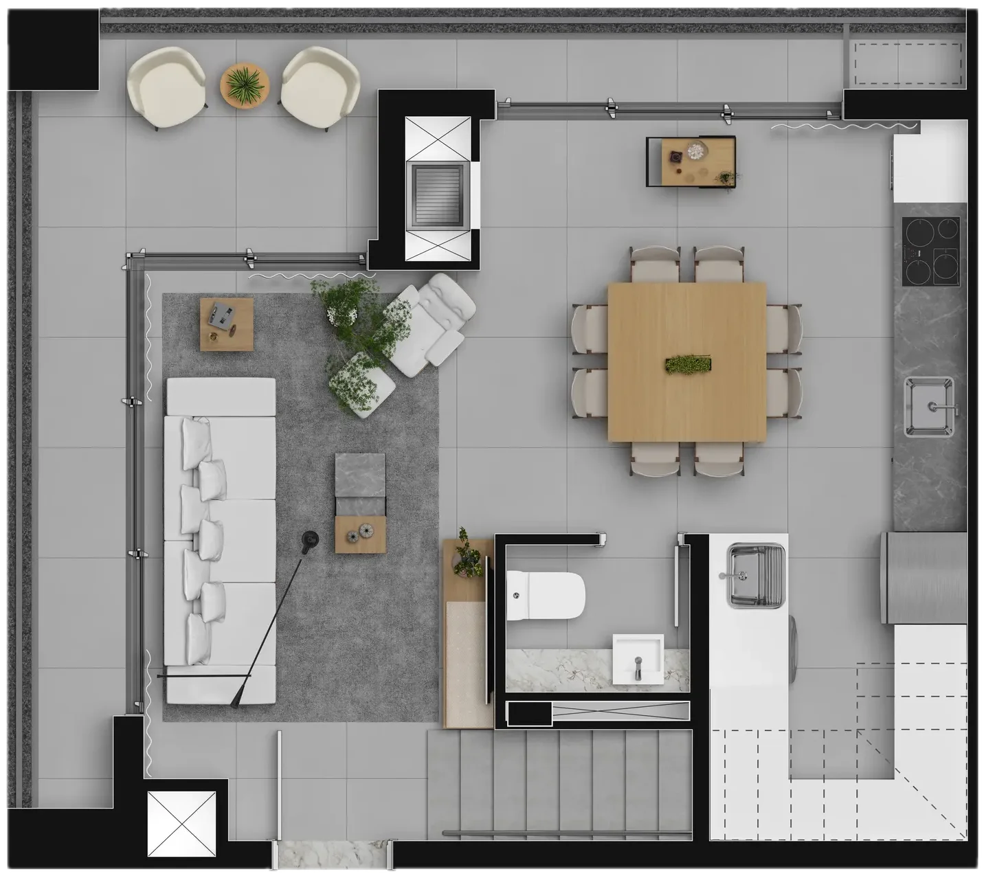 Planta do Duplex Tipo D, pavimento inferior