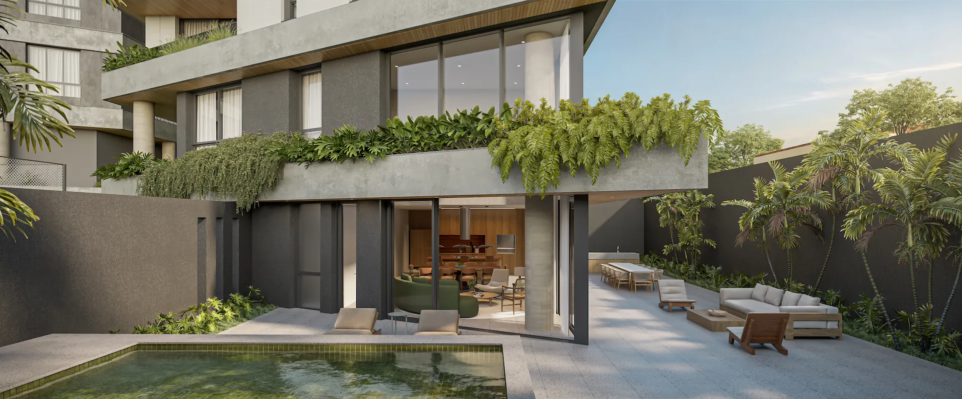Residência com jardim e piscina no térreo do ZAHI Taunay