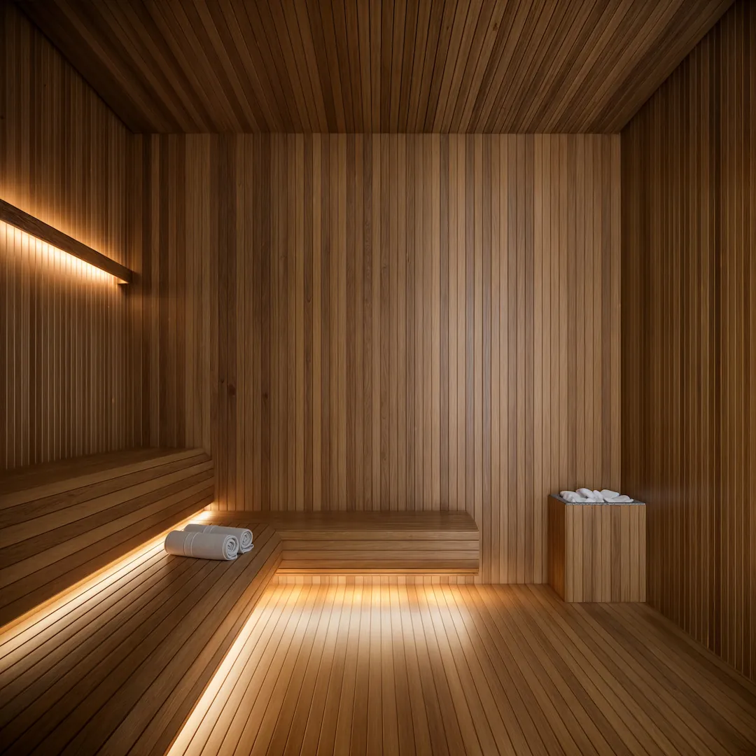 Sauna do ZAHI Taunay revestida de madeira