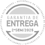 selo com o aviso que a entrega do empreendimento ocorre em 2°sem 2025